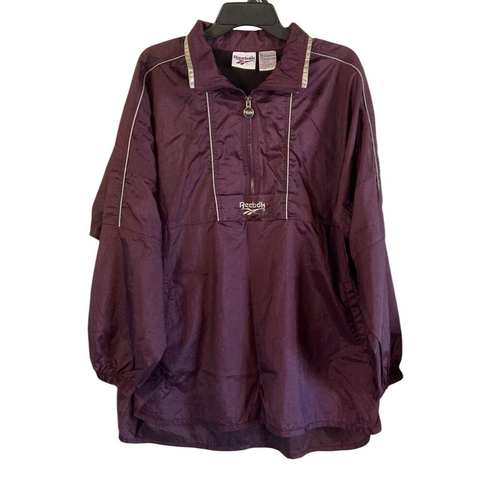 Reebok Nylon Purple Silver Pullover Windbreaker Jacket Size Large Light Material